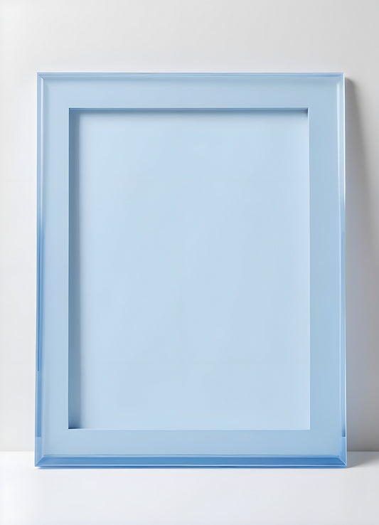 Bright blue empty picture frame against a minimalist background inviting creativity and personal expression in home decor