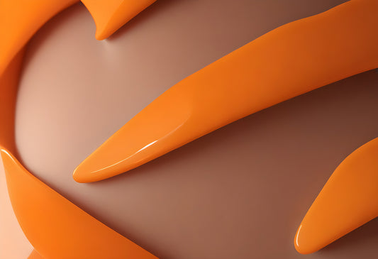 Abstract design featuring smooth orange shapes on a brown background. Generative AI