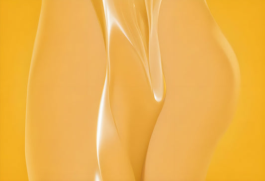 Abstract art depicting flowing yellow liquid on smooth curves against a vibrant backdrop, creating a sense of movement and texture