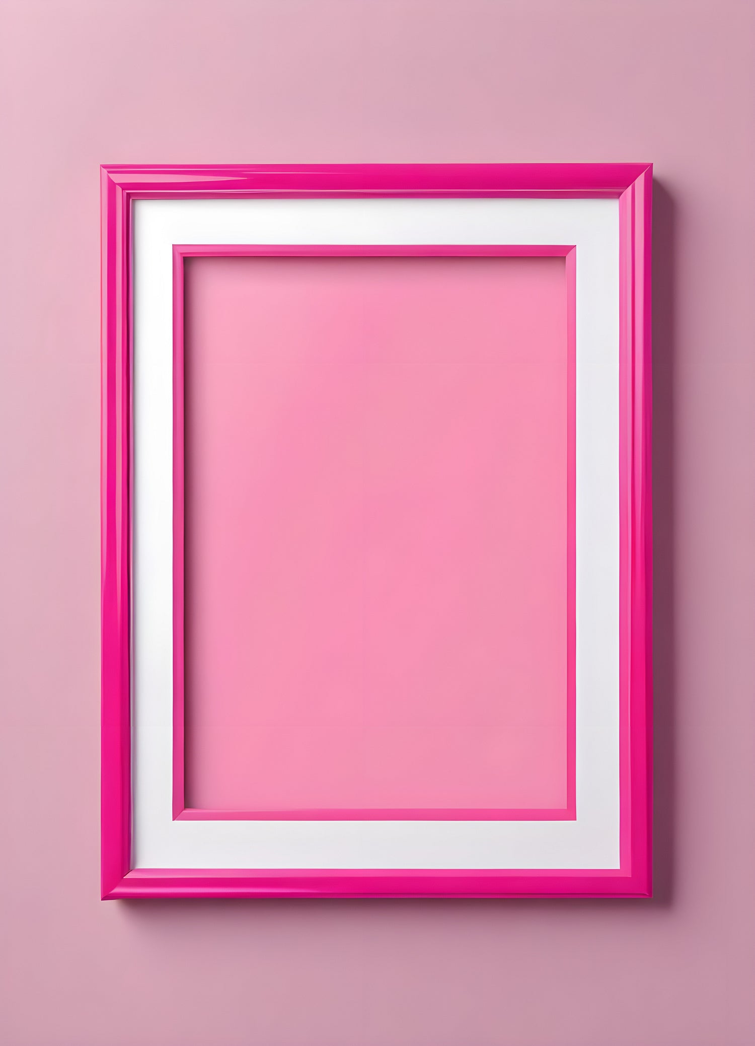 Bright pink empty frame stands against a white wall, inviting creativity and personal expression