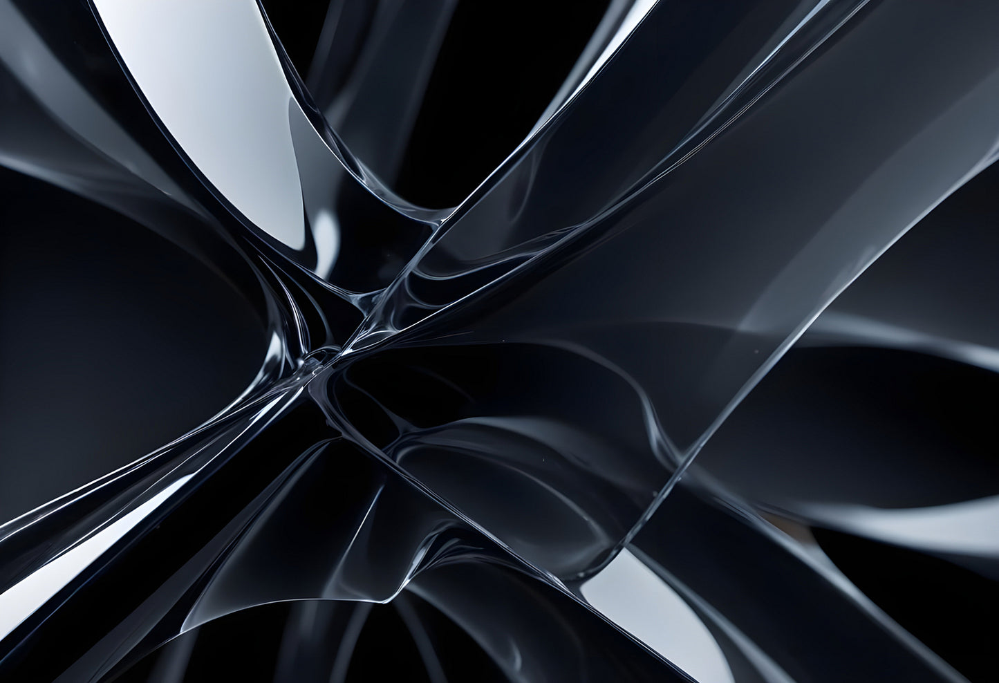 Abstract close-up of smooth black curves creating a dynamic pattern in a reflective surface