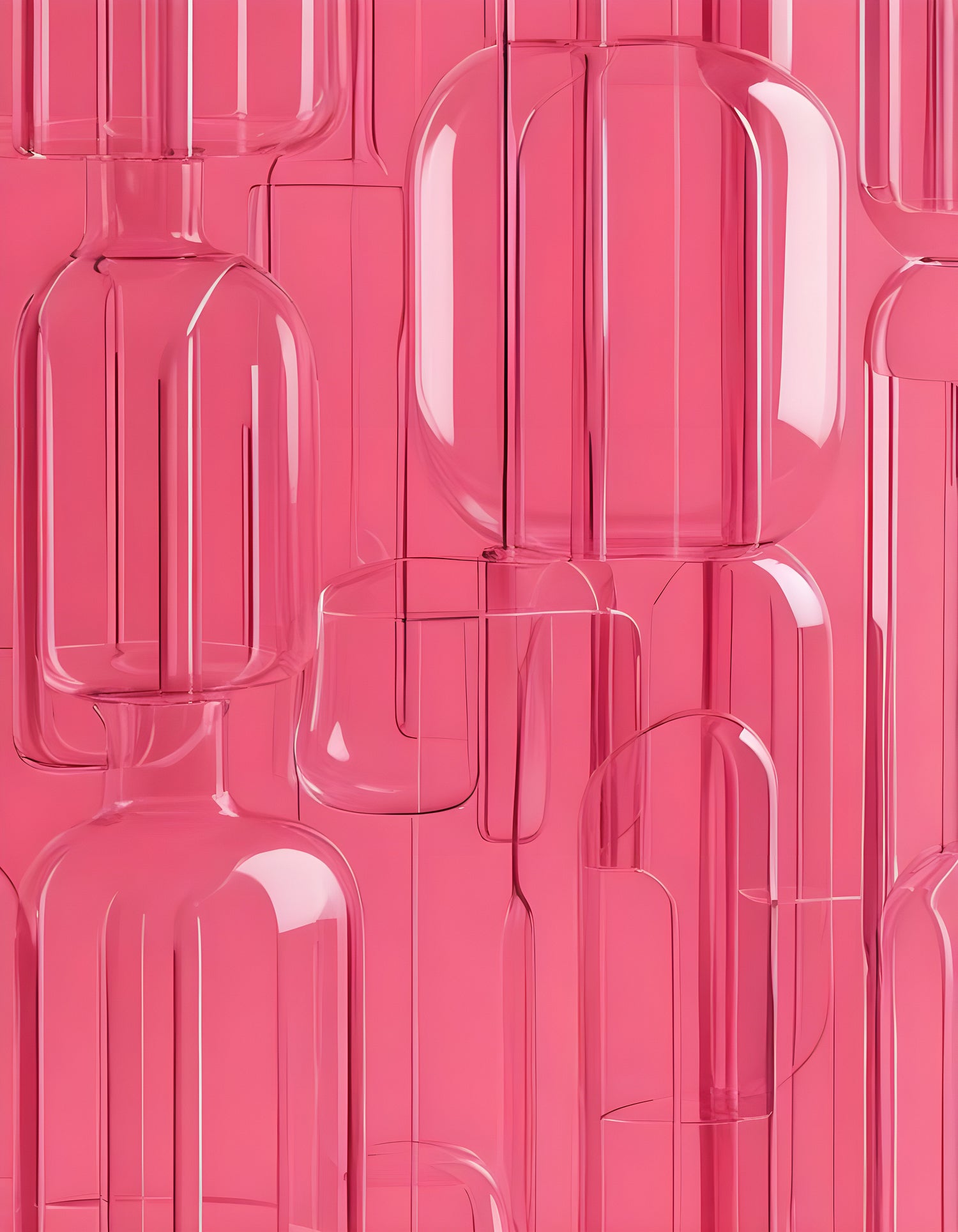 Abstract close-up of a bright pink glass structure with vertical lines against a soft pink background. Generative AI