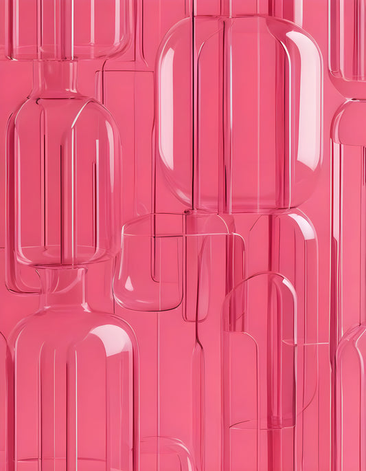 Abstract close-up of a bright pink glass structure with vertical lines against a soft pink background. Generative AI