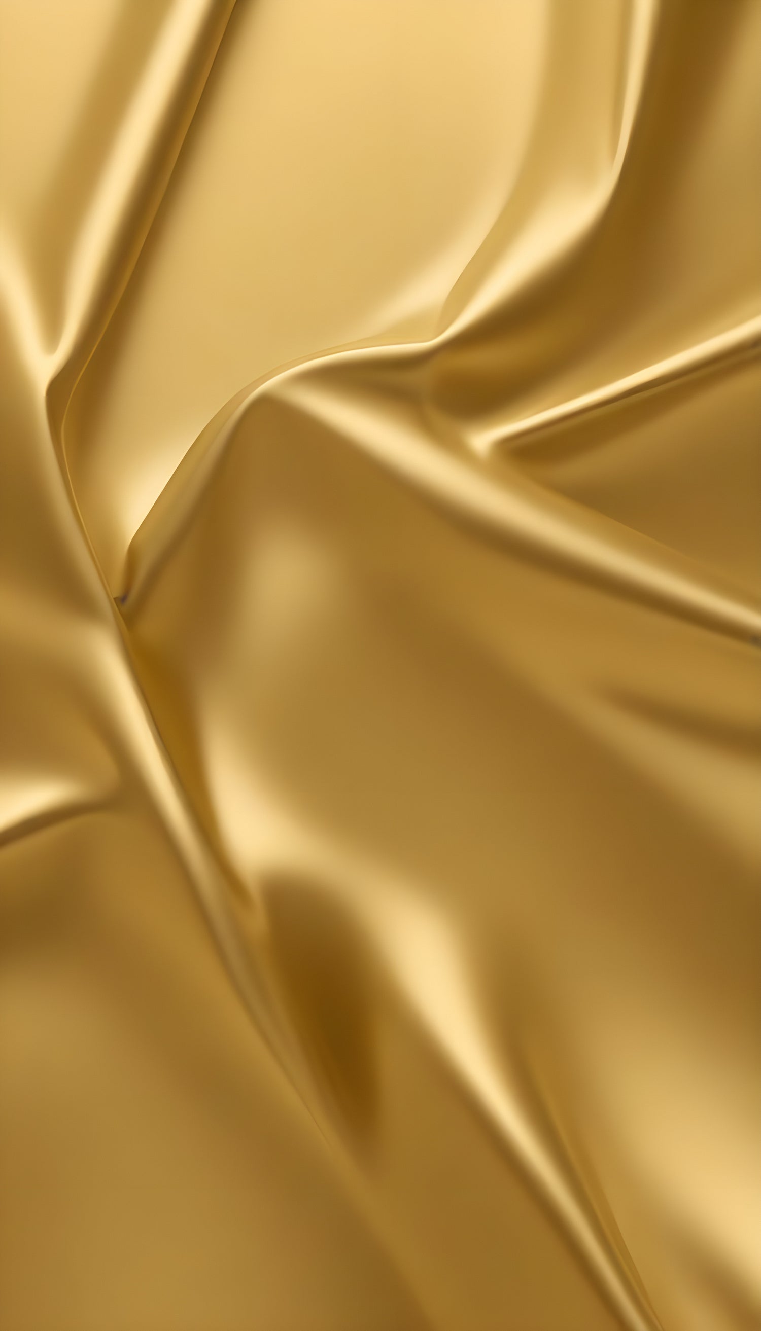 Golden satin fabric drapes elegantly with gentle waves under soft light. Generative AI