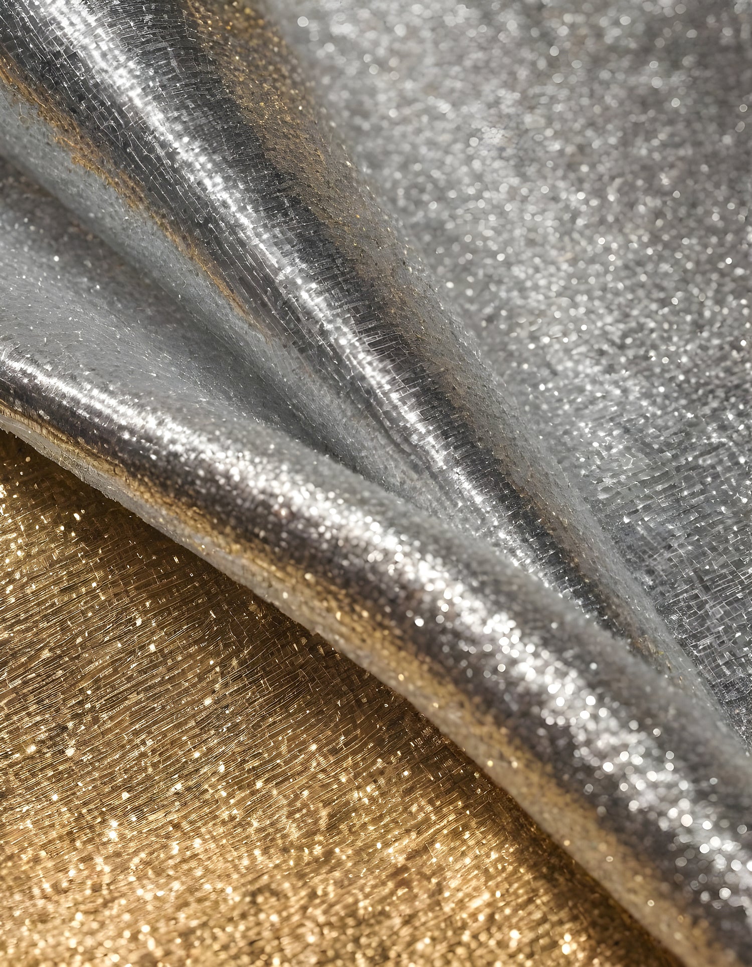 Sparkling golden fabric draping gracefully under soft light during a creative textile project