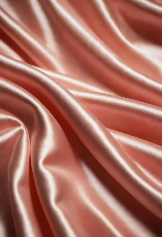 Soft pink satin fabric draping on a surface, showcasing smooth texture and elegant folds