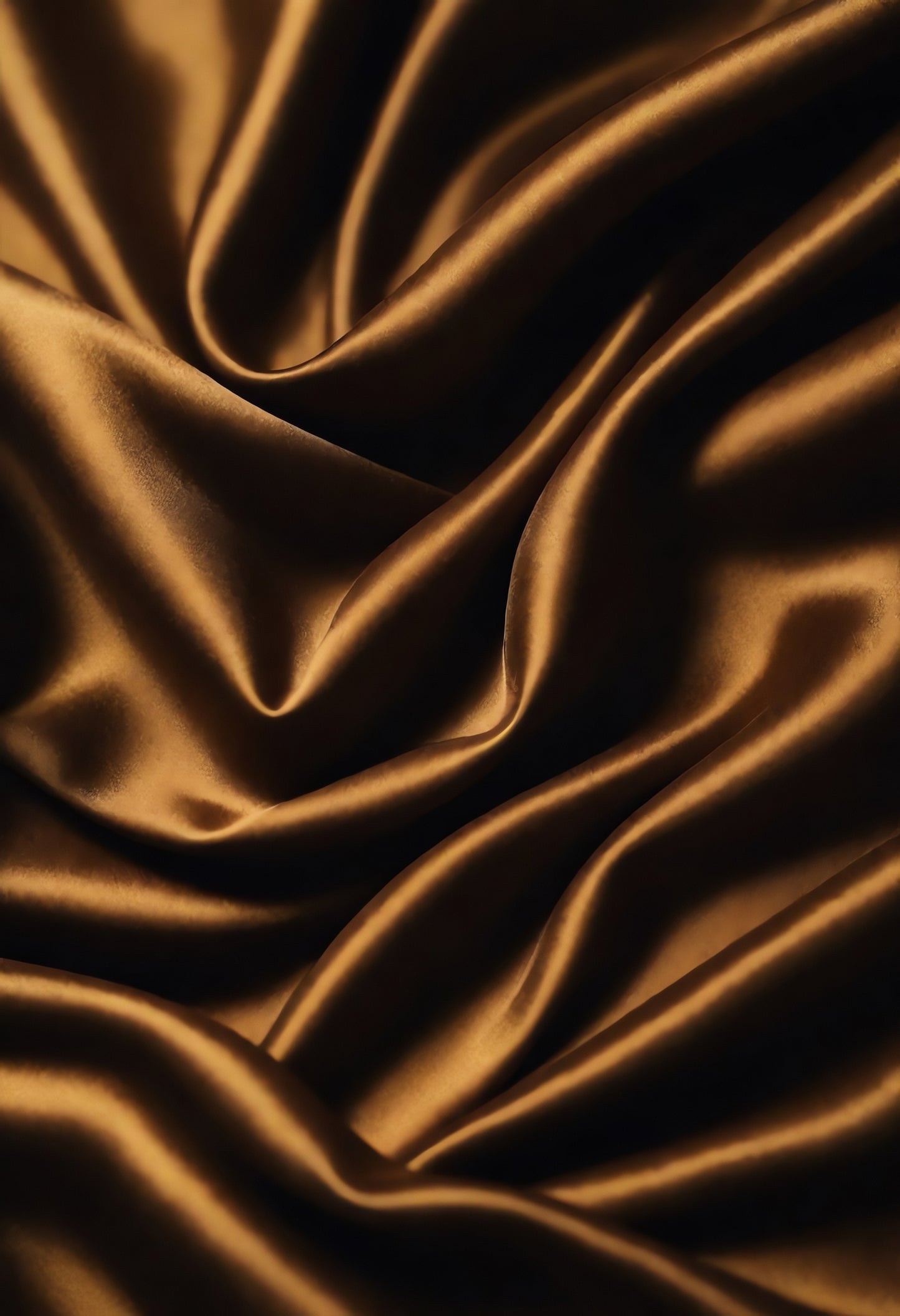 Elegant dark brown satin fabric with smooth, flowing texture, creating a luxurious and sophisticated appearance for fashion or design use