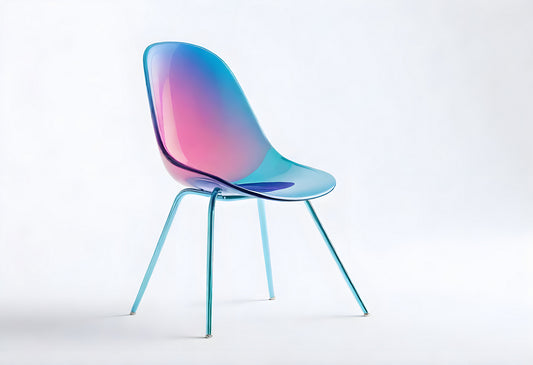 Modern chair with a gradient finish in pastel colors displayed against a white background, showcasing innovative design and artistry