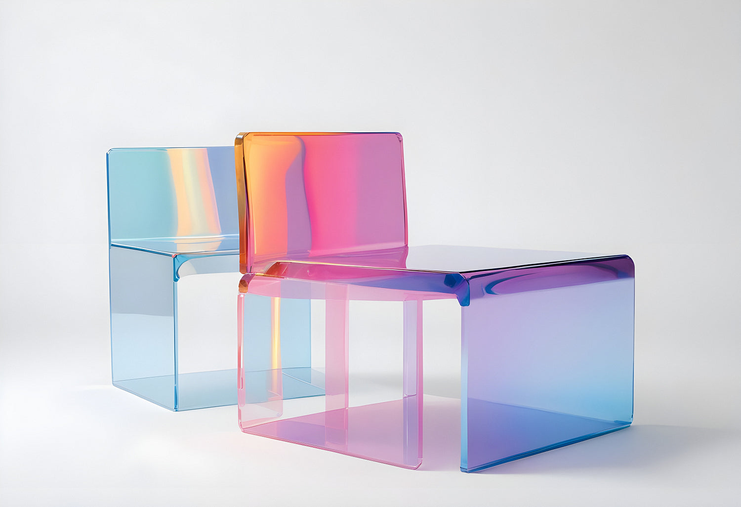 Modern transparent chairs in vibrant colors showcased against a minimalist background