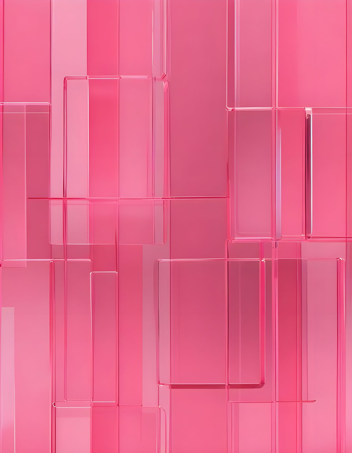 Abstract close-up of a bright pink glass structure with vertical lines against a soft pink background. Generative AI