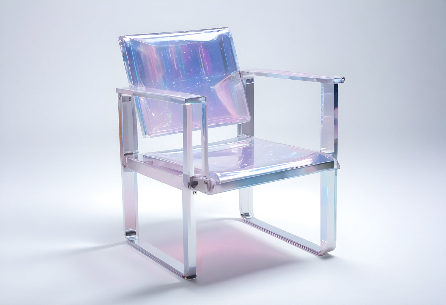 Modern transparent chair with a unique iridescent design suitable for contemporary interiors