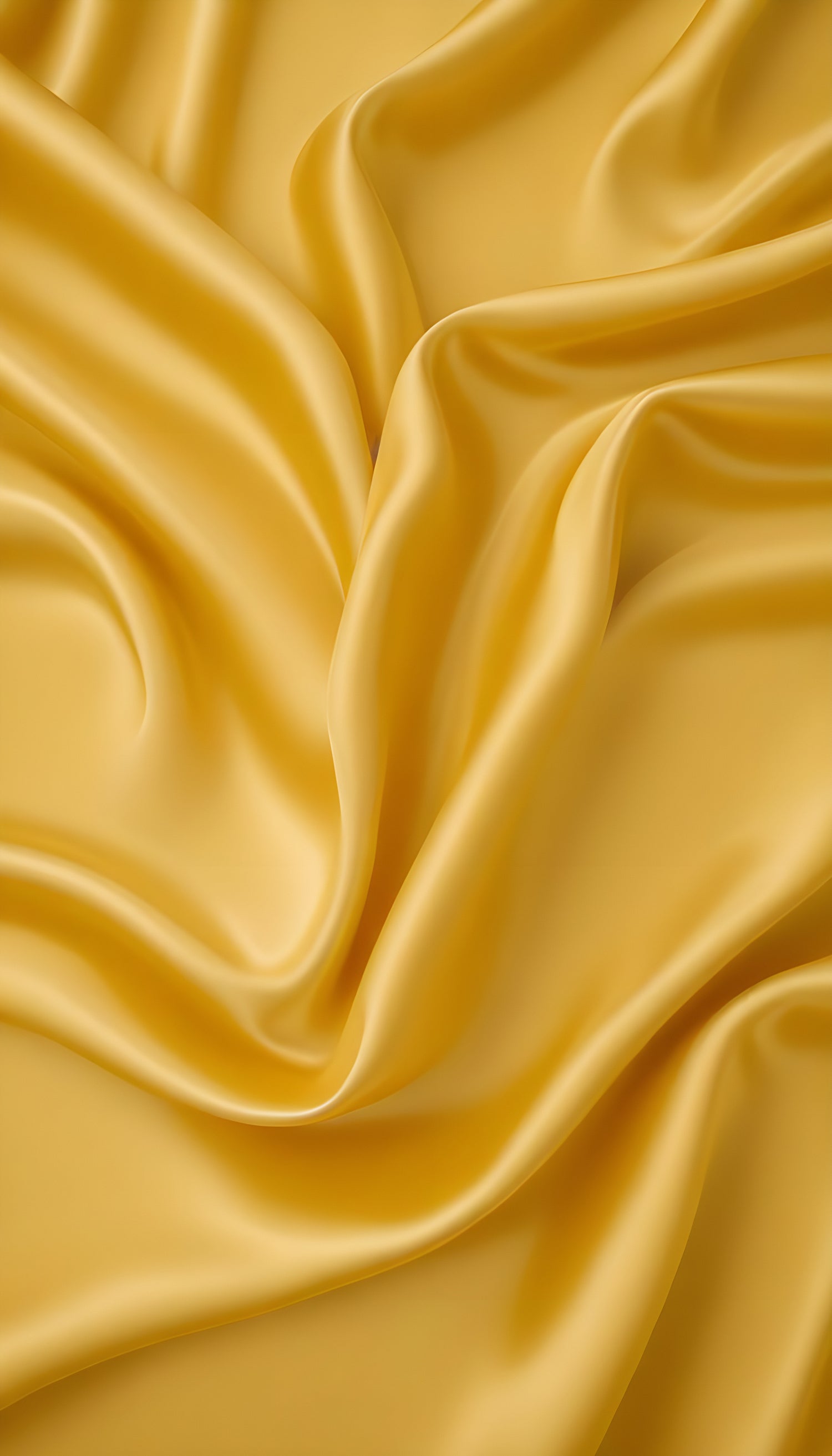 Golden satin fabric drapes elegantly with gentle waves under soft light. Generative AI