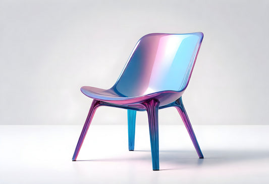 Modern lounge chair in vibrant gradient colors showcased on a minimalistic white background