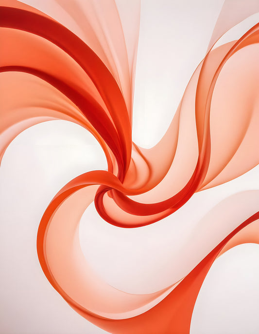 Elegant swirling patterns of red fabric creating a dynamic abstract design against a soft background