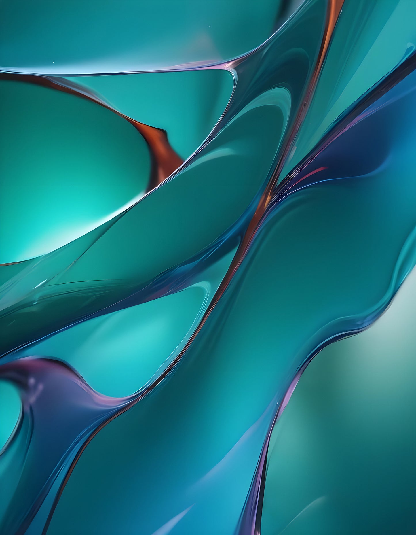 Abstract flow of teal and blue shapes blending together with soft curves and reflections