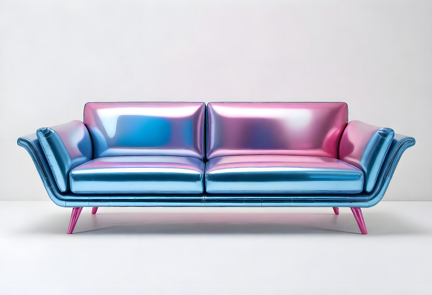 Stylish blue and pink metallic modern sofa designed for contemporary living spaces in a minimalistic setting