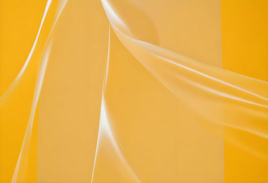 Delicate sheer plastic gracefully against a vibrant yellow backdrop, creating an elegant interplay of light and texture in a softly lit studio. Generative AI