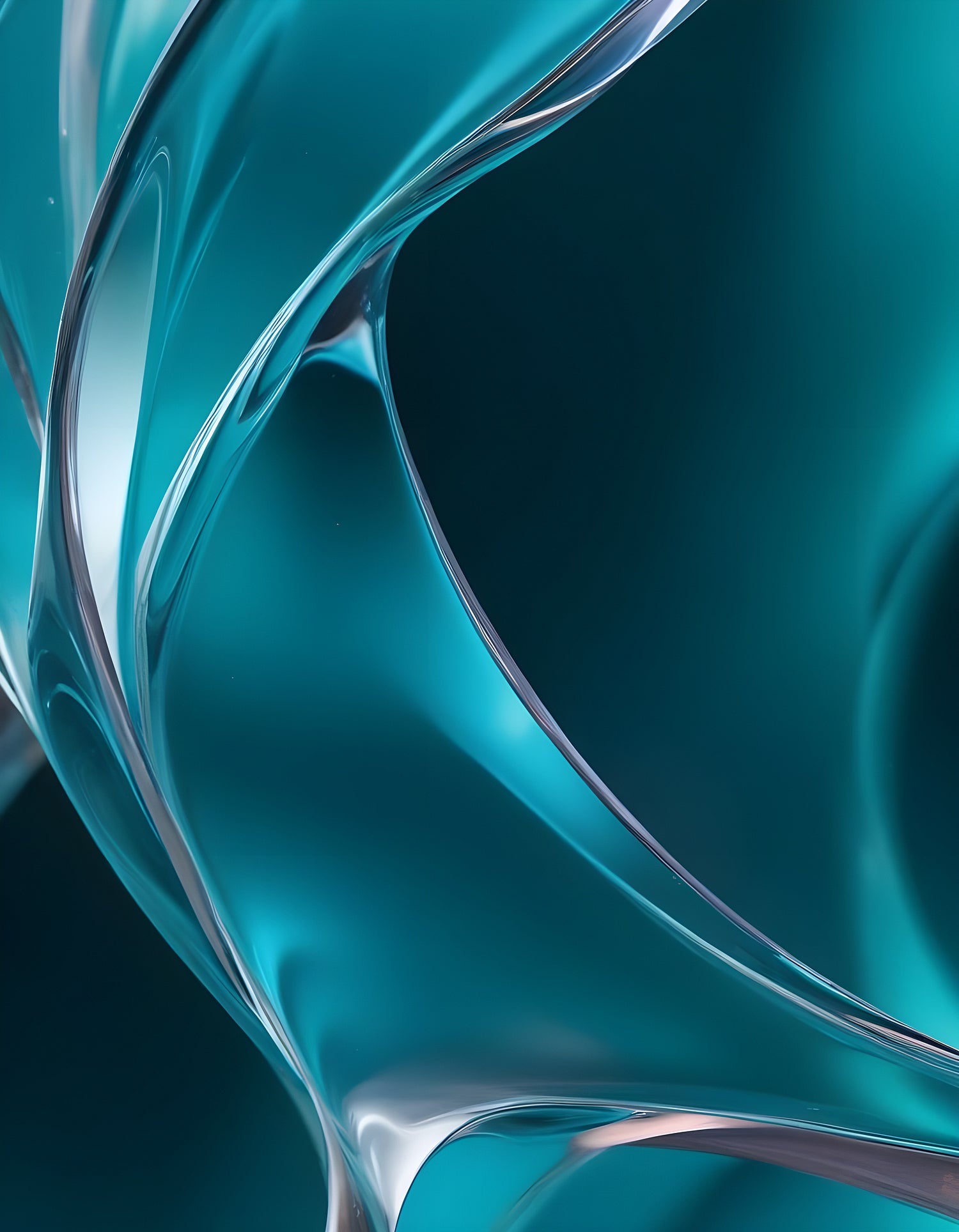 Abstract flow of teal and blue shapes blending together with soft curves and reflections