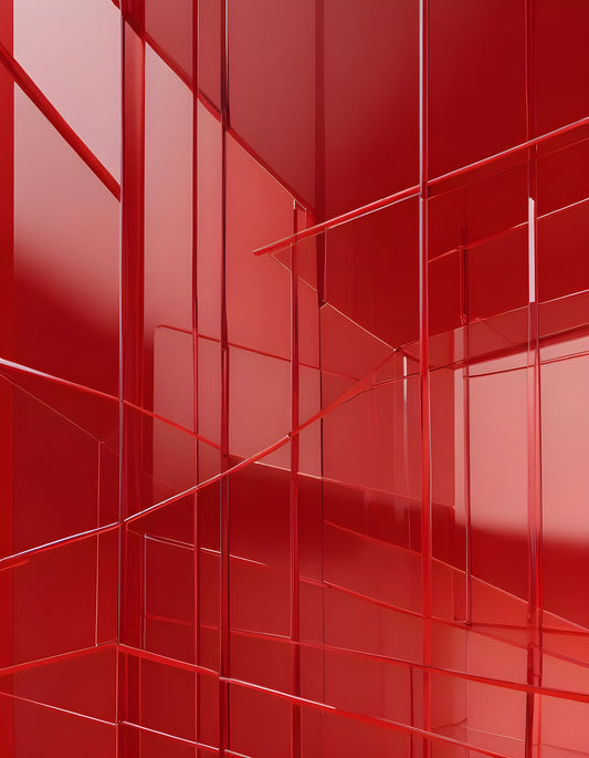 Clear acrylic shapes arranged against a vibrant red background showcasing modern design elements. Generative AI