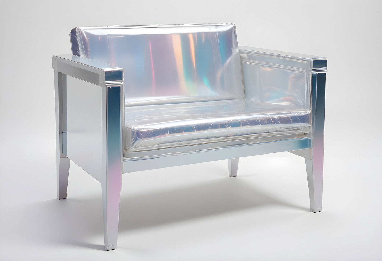 A contemporary iridescent chair design showcasing sleek lines and a minimalist aesthetic perfect for modern interiors