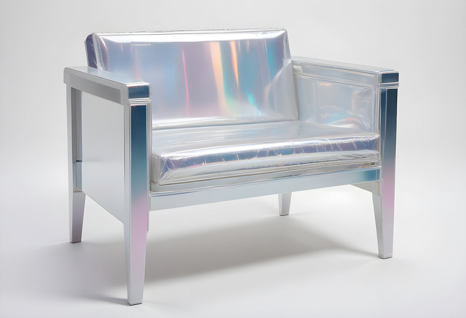 A contemporary iridescent chair design showcasing sleek lines and a minimalist aesthetic perfect for modern interiors