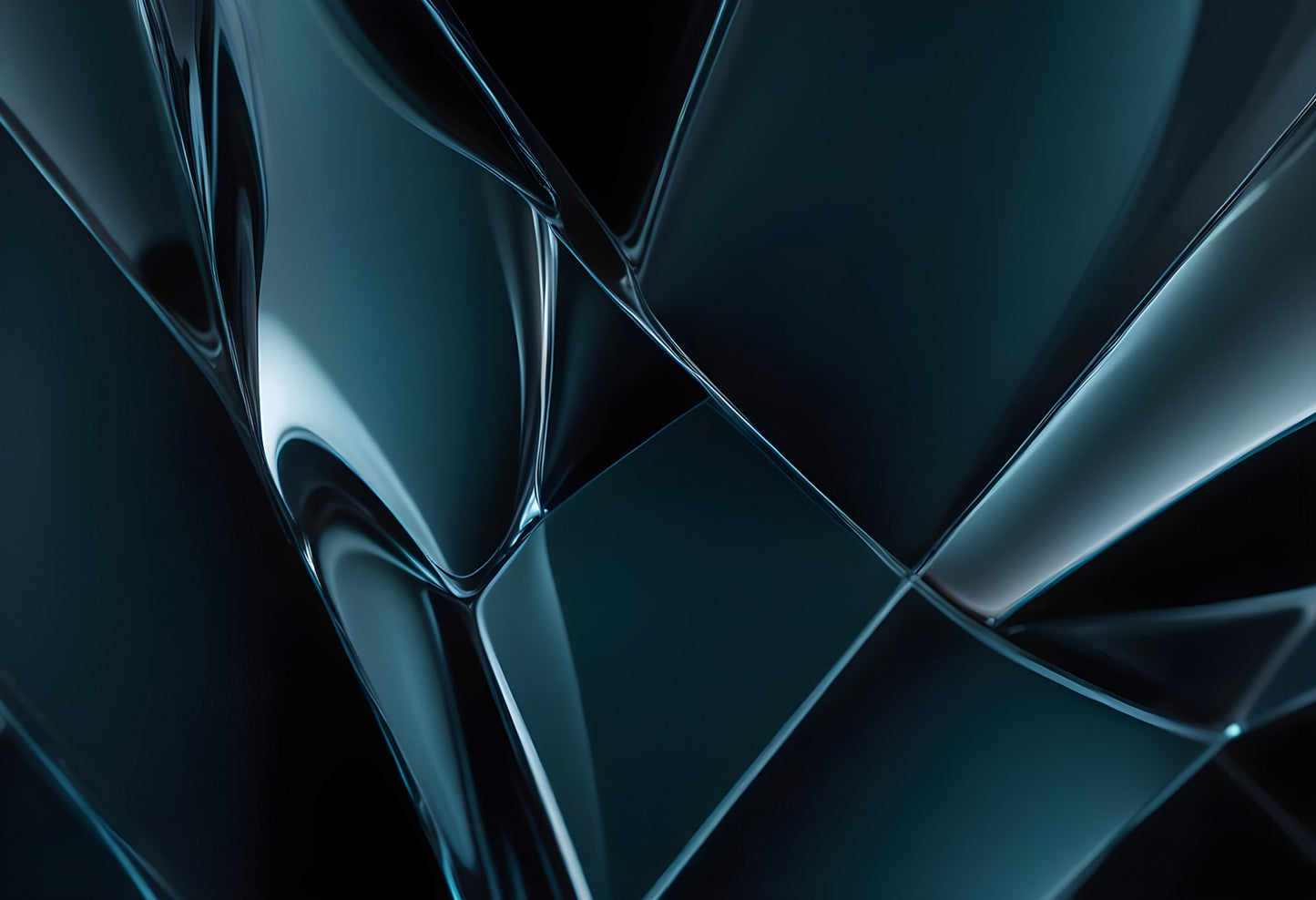 Abstract close-up of glossy, intertwining transparent shapes in dark hues