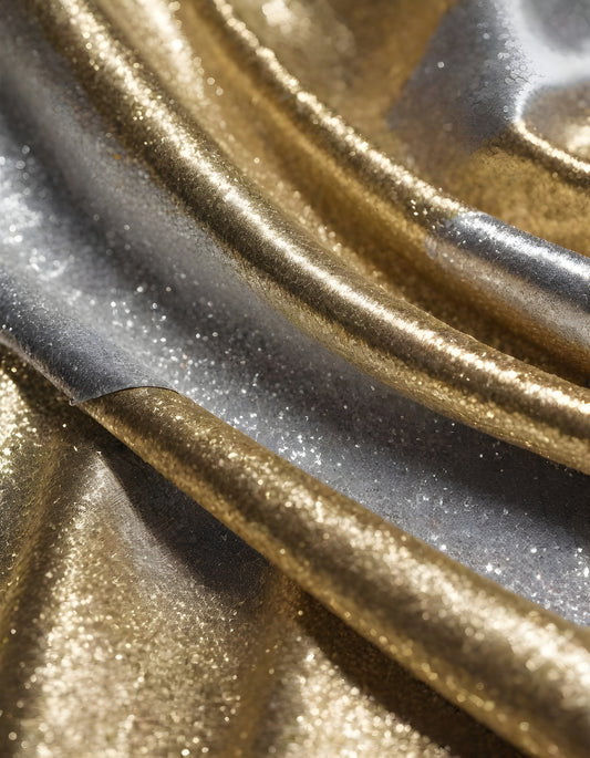 Sparkling golden fabric draping gracefully under soft light during a creative textile project