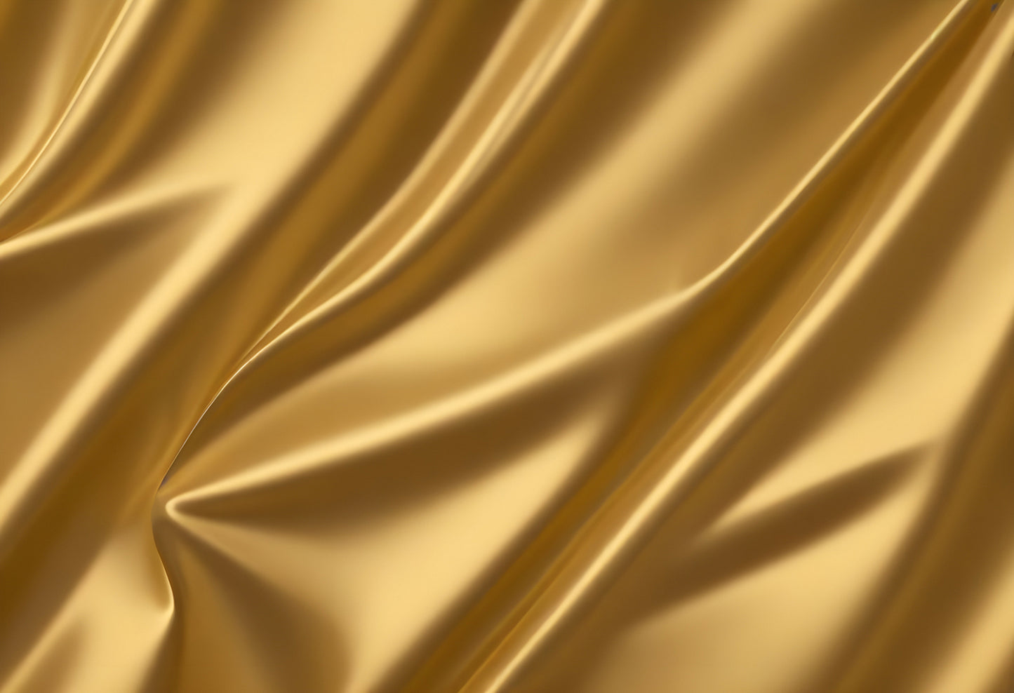 Golden satin fabric drapes elegantly with gentle waves under soft light. Generative AI