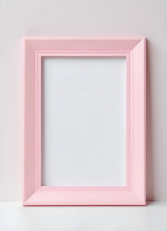 A simple pink picture frame displayed against a clean white background ready for artwork or photos to be inserted