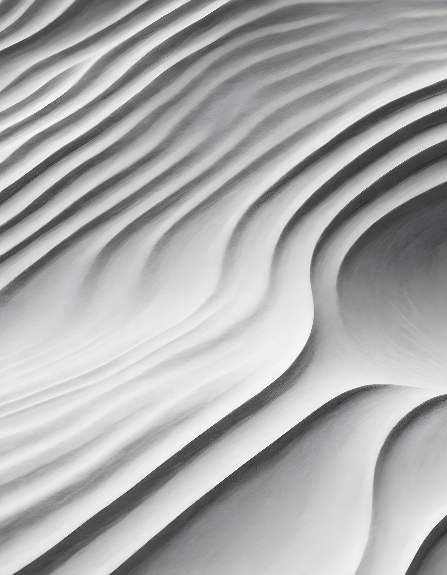 Soft curves and flowing lines of sand dunes captured at sunrise in a serene desert landscape