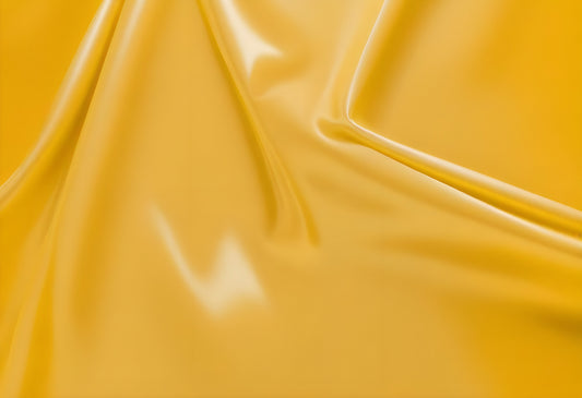 Bright yellow fabric draped elegantly, highlighting smooth texture and shine, ideal for fashion or interior design applications