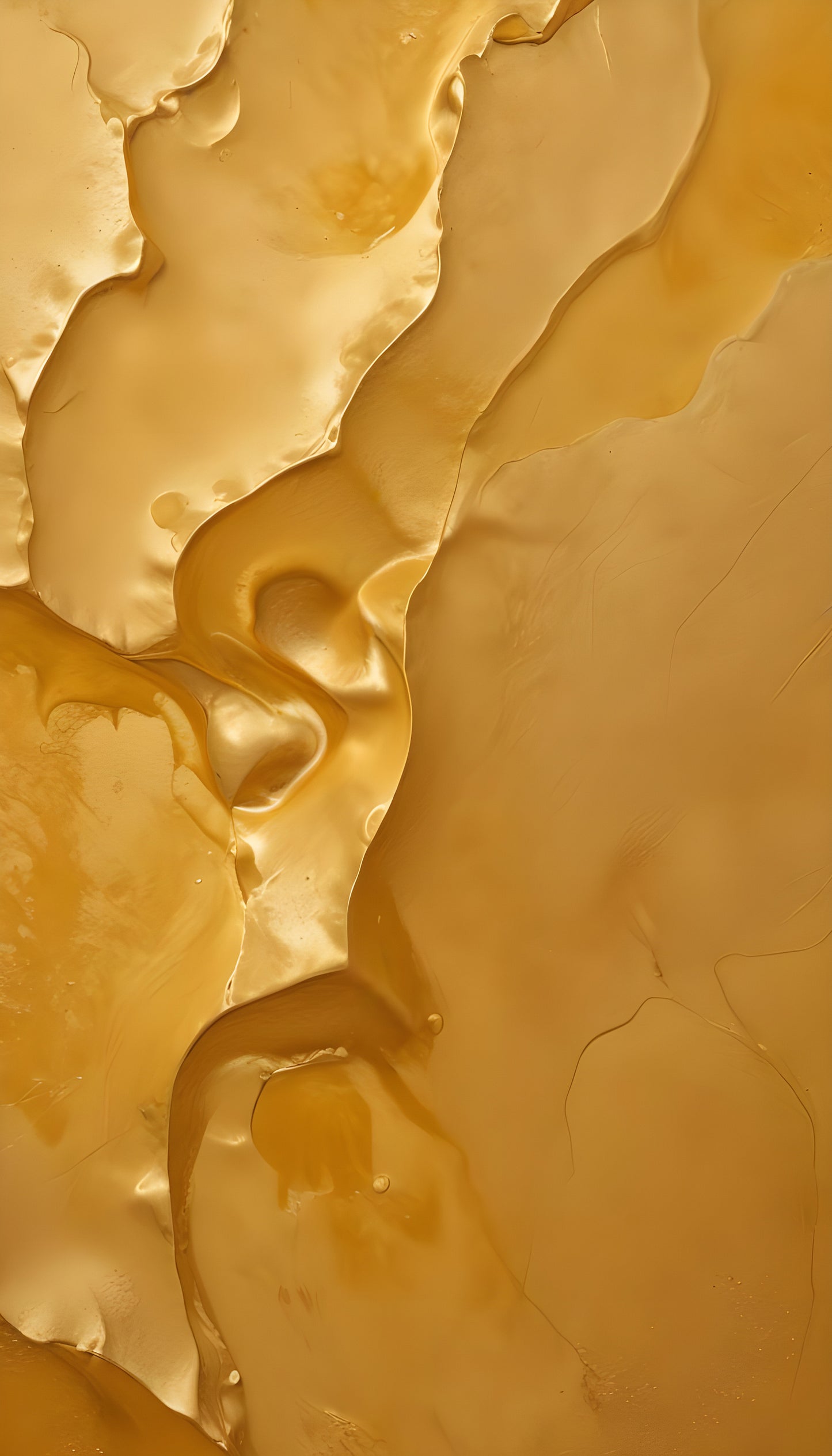 Fluid gold textures on a smooth surface, showcasing abstract patterns with rich, warm tones in a contemporary setting. Generative AI