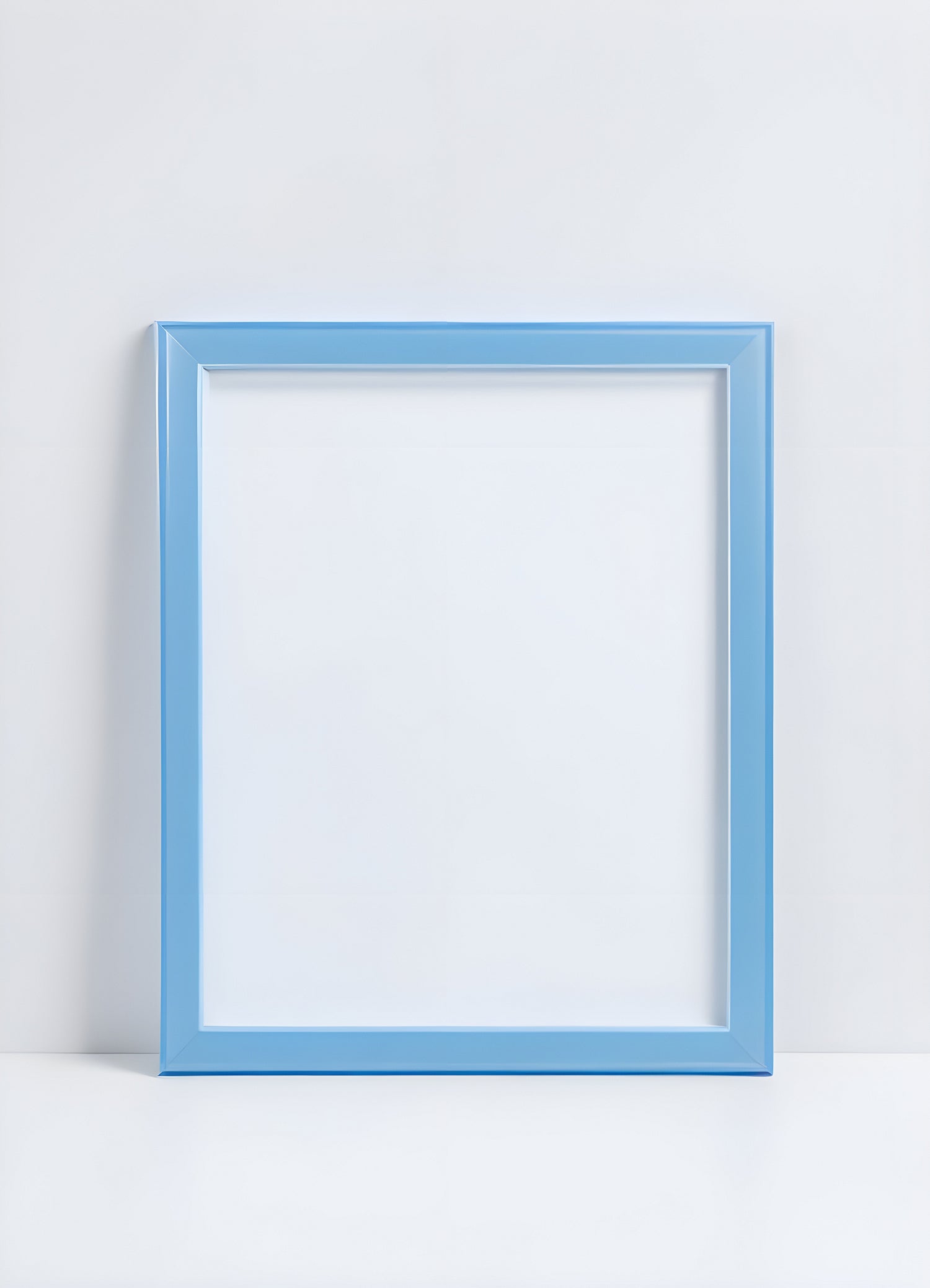 Bright blue empty picture frame against a minimalist background inviting creativity and personal expression in home decor