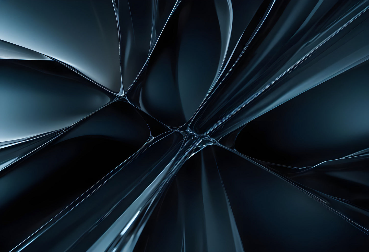 Abstract close-up of glossy, intertwining transparent shapes in dark hues