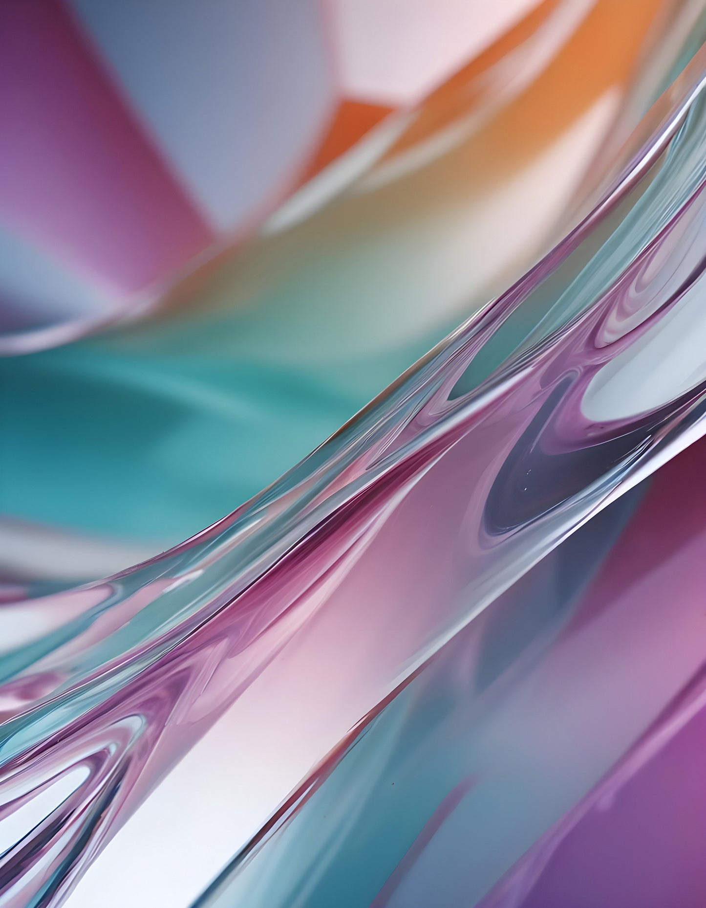 Abstract swirl of colorful glass-like shapes in soft lighting