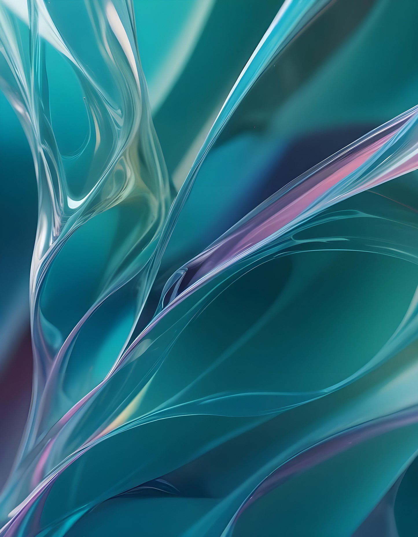 Abstract flow of teal and blue shapes blending together with soft curves and reflections