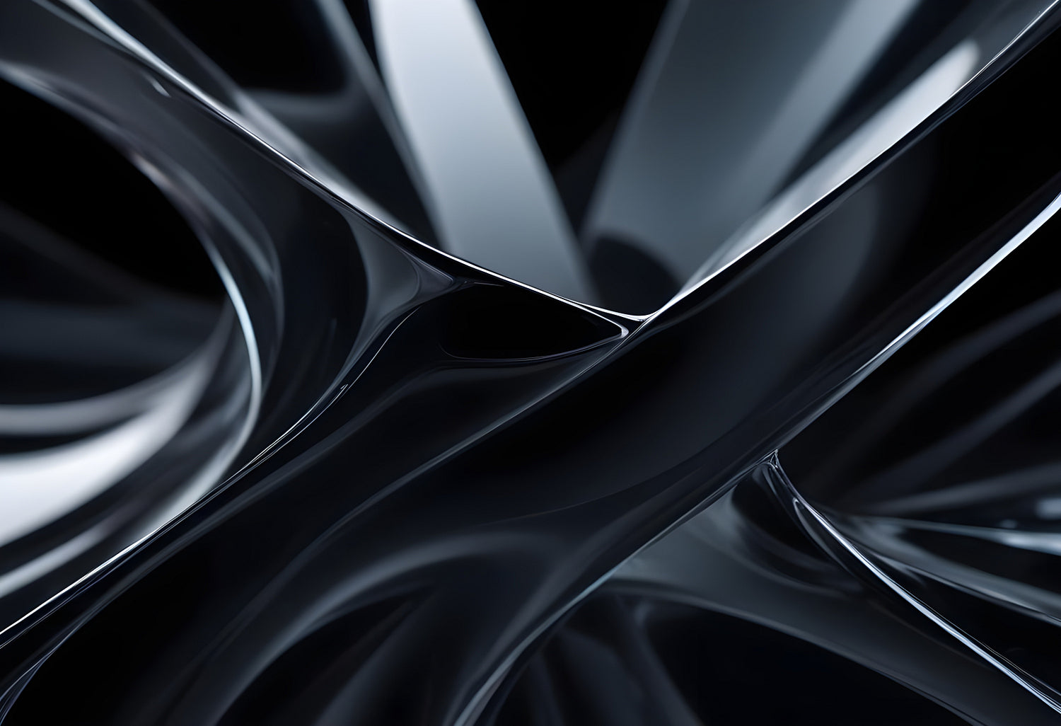 Abstract close-up of smooth black curves creating a dynamic pattern in a reflective surface