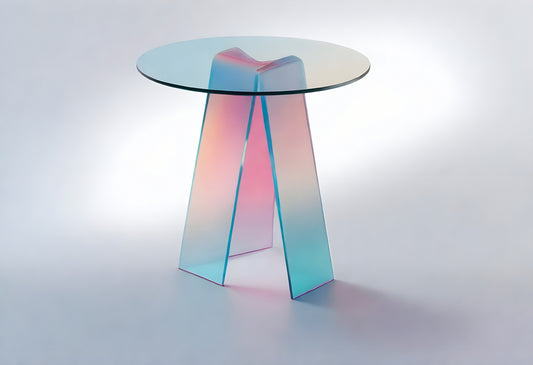 Modern acrylic side table with glass top showcasing a minimalist design and soft pastel colors suitable for contemporary interiors