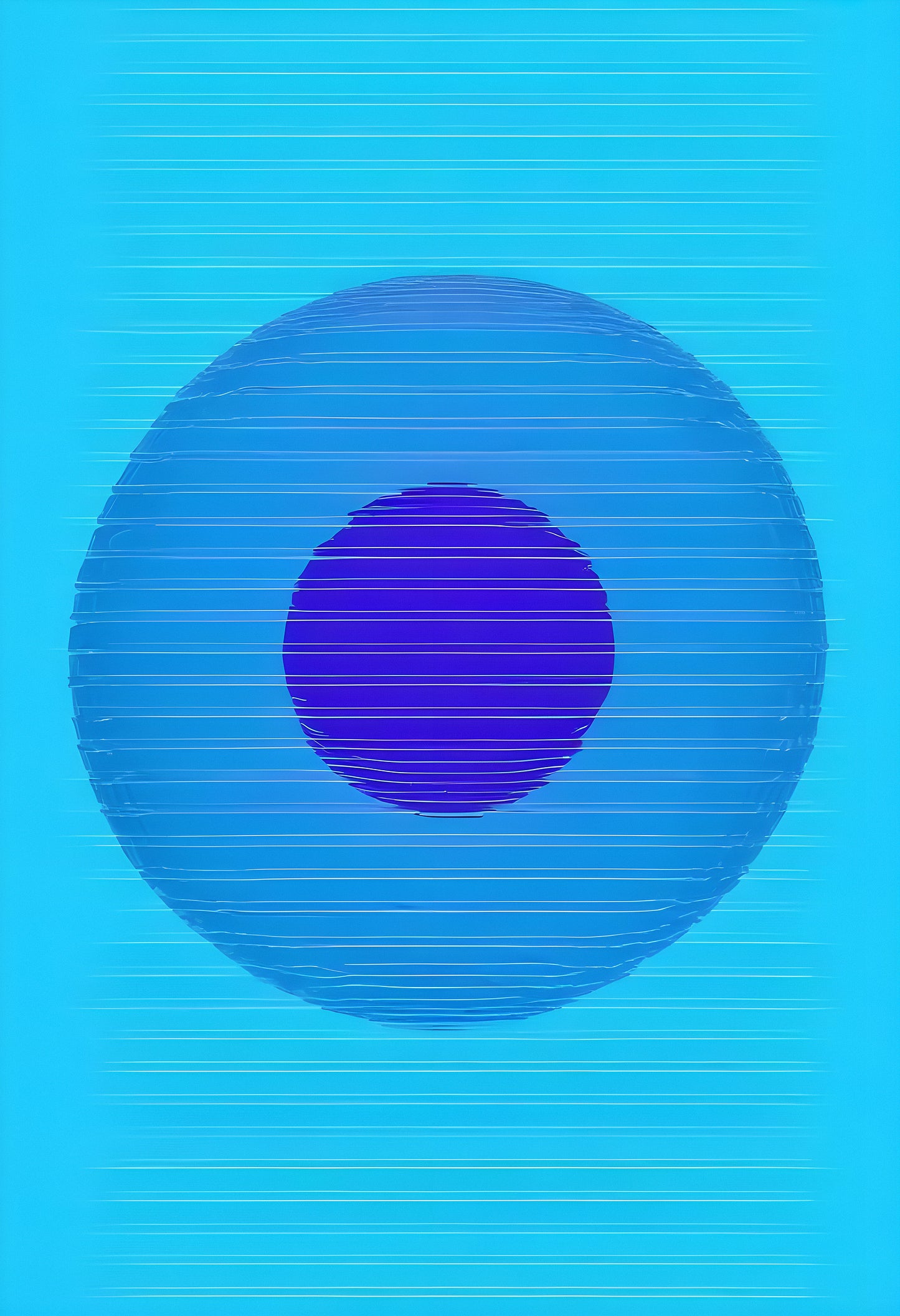 Circular blue pattern with a dark center against a bright turquoise background creates a vibrant visual effect