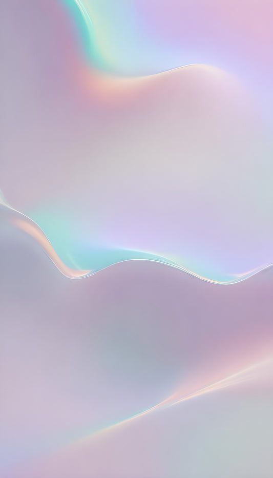 Soft pastel waves with iridescent highlights create a serene and calming visual experience in a dreamy abstract design