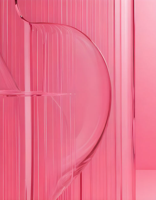 Abstract close-up of a bright pink glass structure with vertical lines against a soft pink background. Generative AI