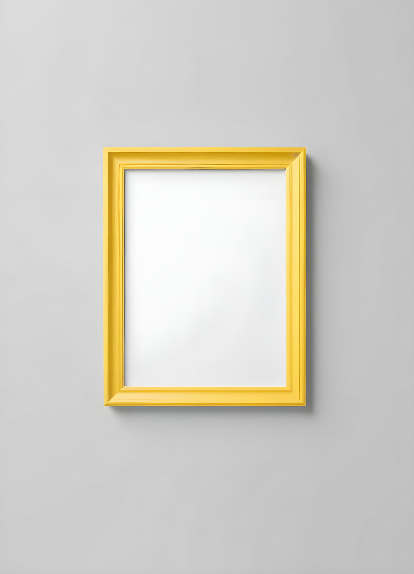 Empty yellow frame hanging on a light wall, perfect for a gallery of personal memories or artistic displays in a modern space