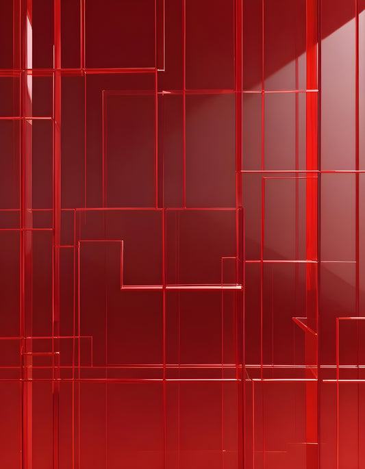 Clear acrylic shapes arranged against a vibrant red background showcasing modern design elements. Generative AI