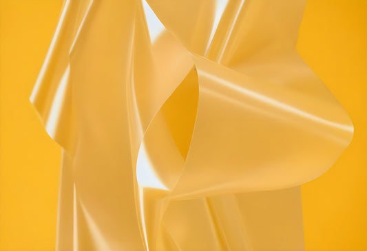 Bright yellow flowing fabric against a vibrant yellow backdrop captures dynamic movement and texture in a creative display of color and form. Generative AI