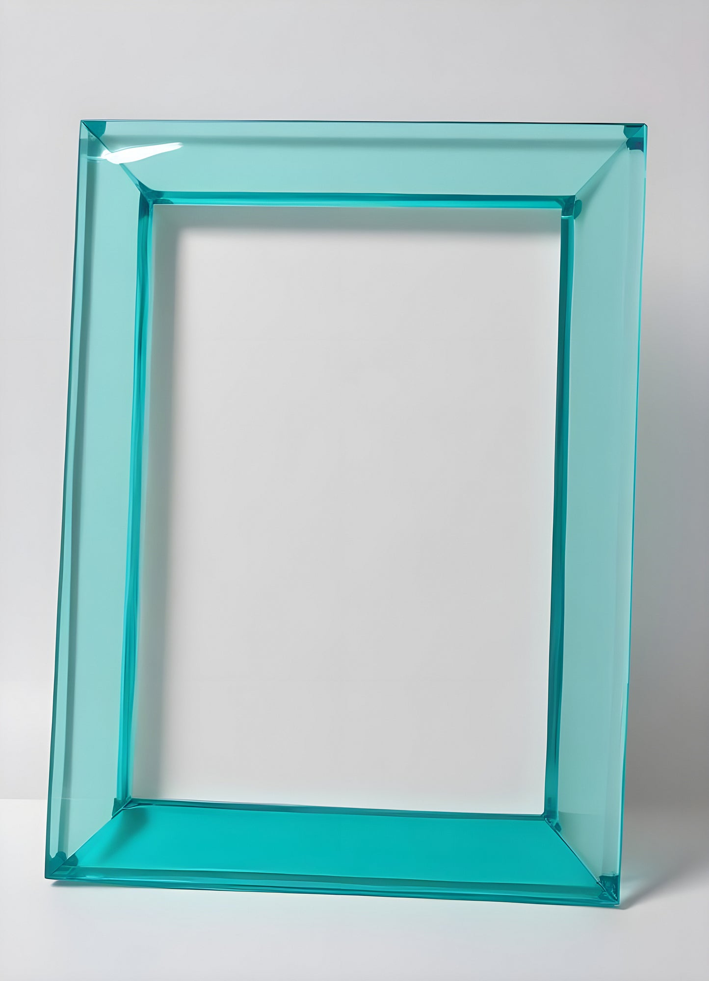 Stylish light blue acrylic frame ready for your favorite photograph on a clean background