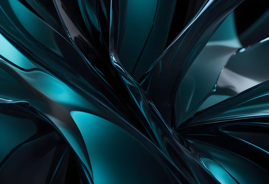 Abstract close-up of glossy, intertwining transparent shapes in dark hues