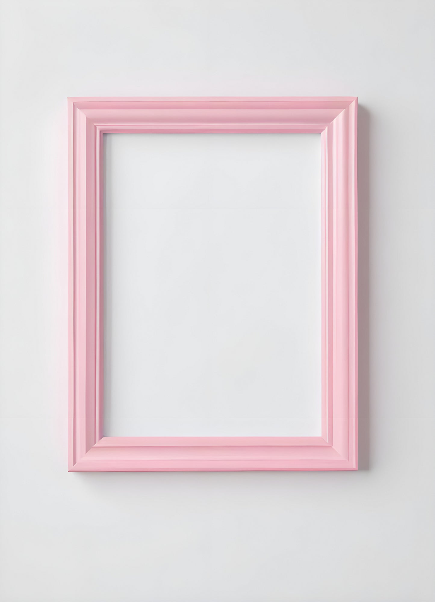 A pink picture frame hanging on a plain white wall, waiting for a cherished memory to be placed inside