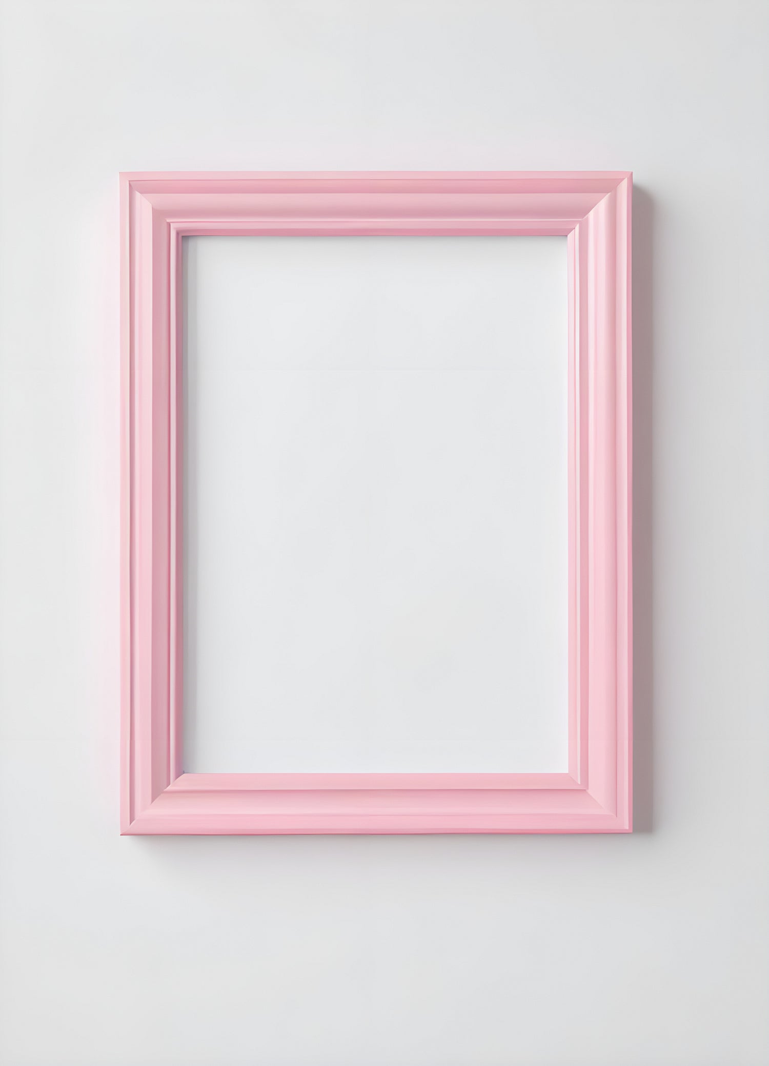 A pink picture frame hanging on a plain white wall, waiting for a cherished memory to be placed inside