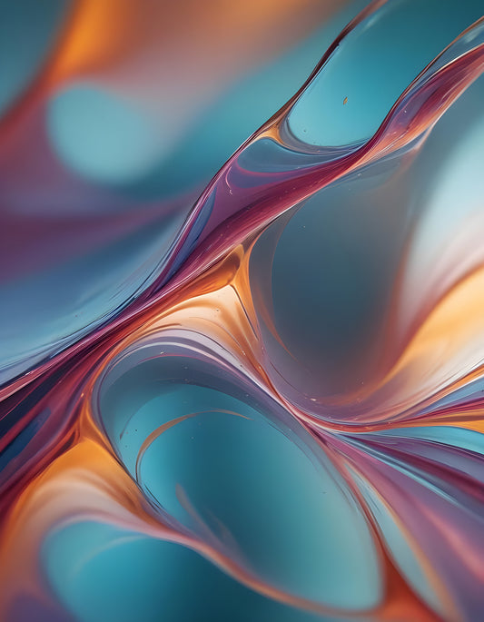 Abstract swirl of colorful glass-like shapes in soft lighting