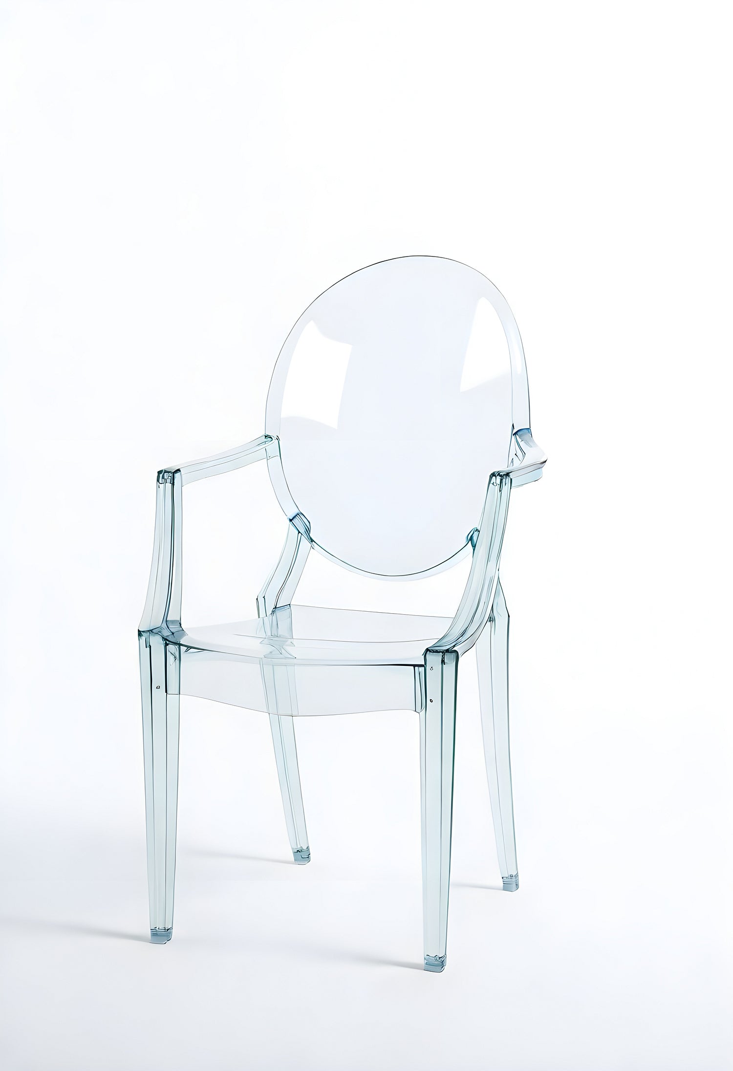 Clear contemporary chair design showcased against a minimal white background for modern interior inspiration